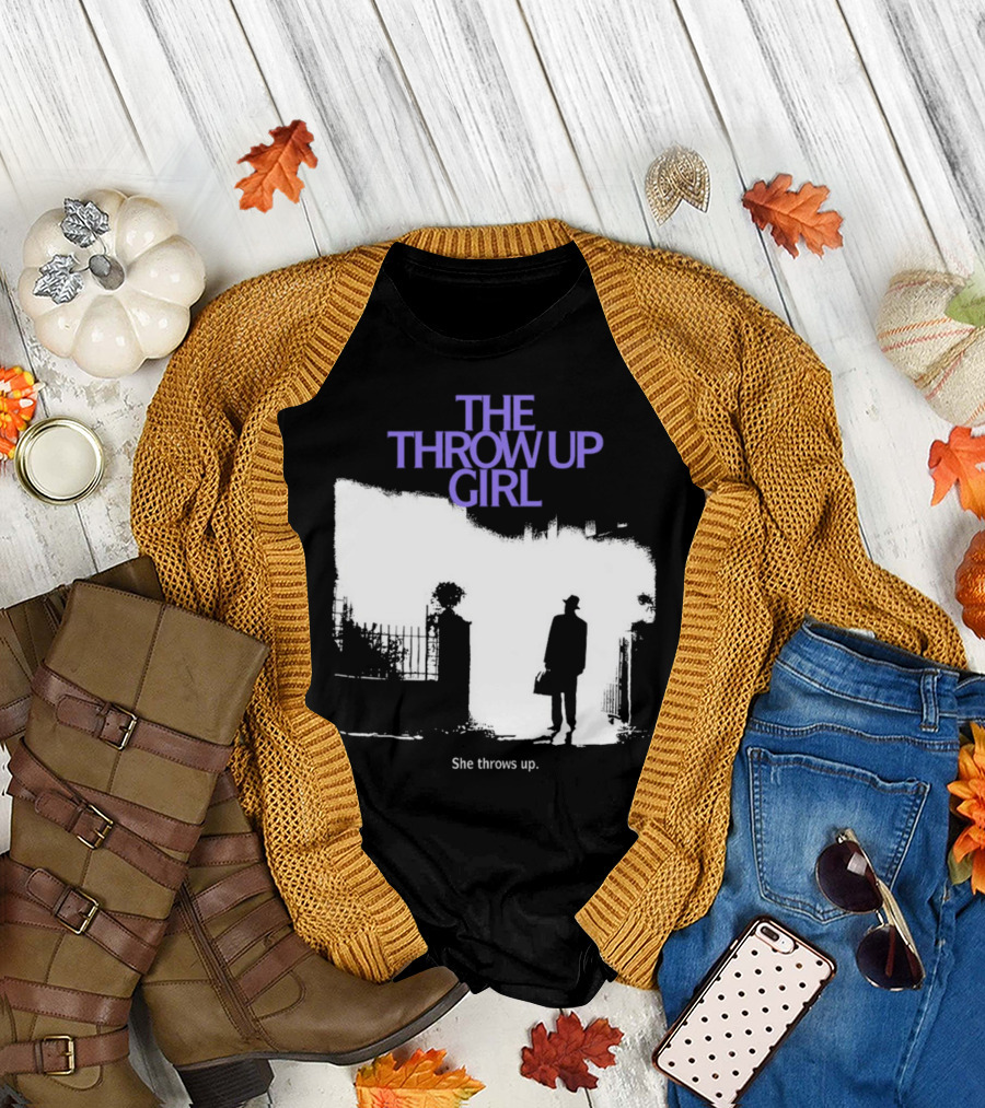 The Throw Up Girl She Throws Up Silhouette Against Gate Background T-Shirt