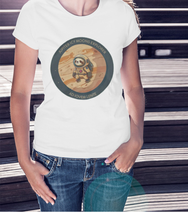 Jupiter Icy Moons Explorer Ad Iovem Lente Space Sloth In Astronaut Suit T-Shirt