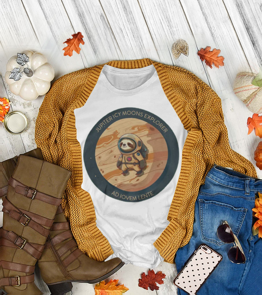 Jupiter Icy Moons Explorer Ad Iovem Lente Space Sloth in Astronaut Suit T-Shirt
