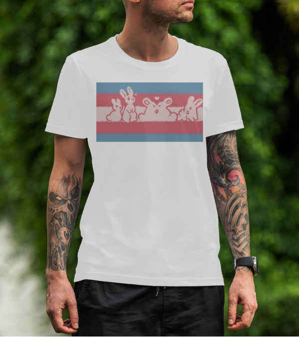 Starsleeps Trans Pride Rabbits On Transgender Flag Background T-Shirt