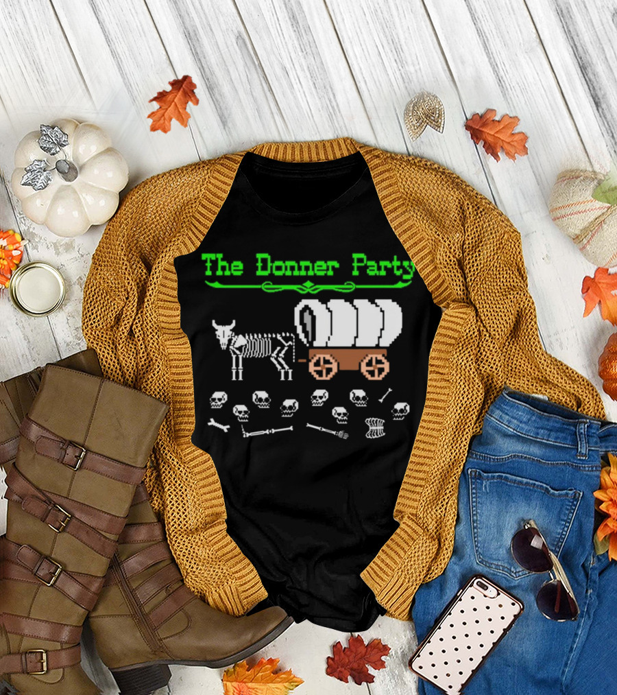 The Donner Party Pixel Art Wagon Skeletons Retro T-Shirt