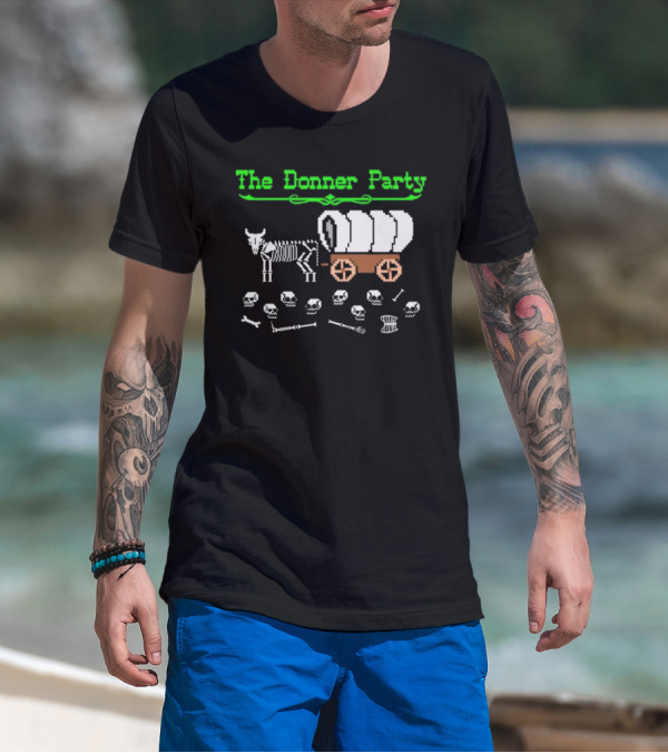 The Donner Party Pixel Art Wagon Skeletons Retro T-Shirt