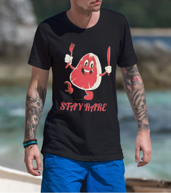 Stay Rare Cartoon Steak With Fork And Knife T-Shirt
