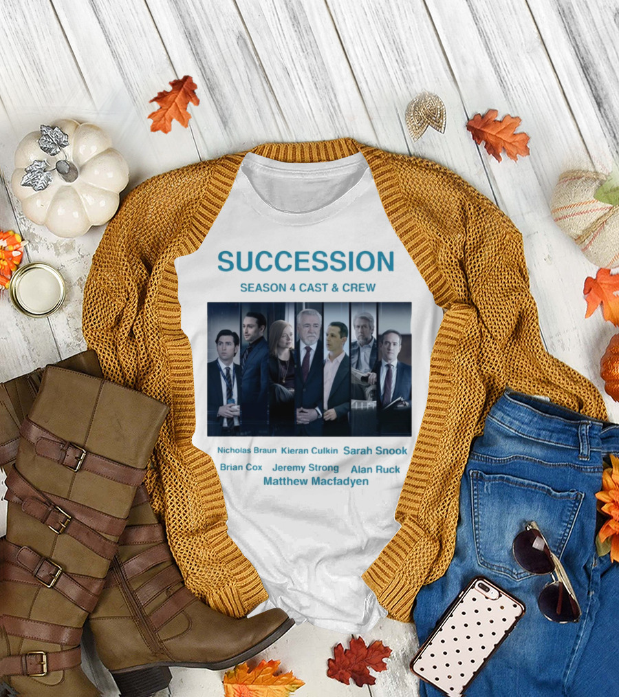 Succession Season 4 Cast and Crew Nicholas Braun Kieran Culkin Sarah Snook Brian Cox Jeremy Strong Alan Ruck Matthew Macfadyen T-Shirt