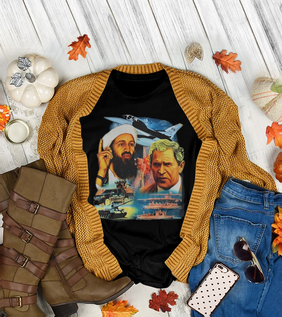Osama Bin Laden Vs George HW Bush Aircraft Battleships Tanks Conflict T-Shirt