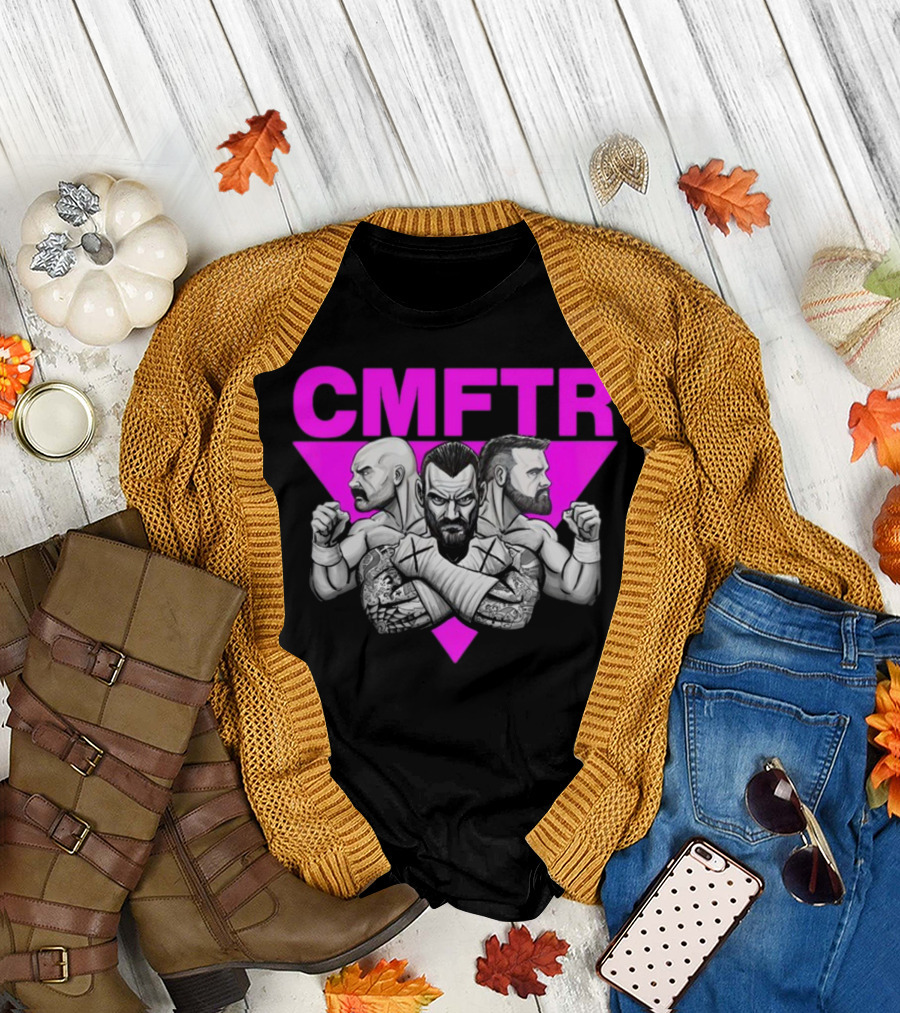 CMFTR Hal Haney Wrestling Trio with Beards and Tattoos on Pink Triangle T-Shirt