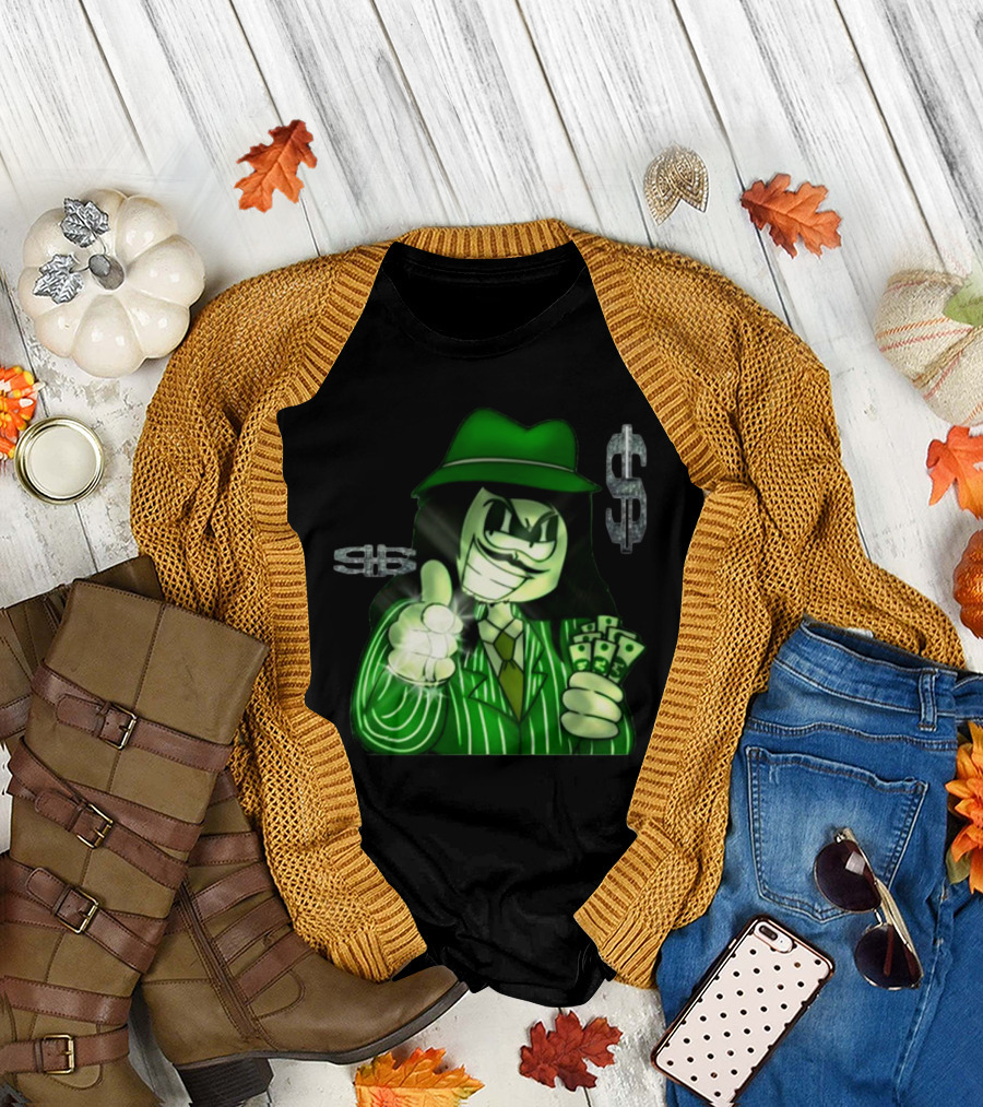 Green Gangsta Spongewhang with Money and Dollar Signs T-Shirt