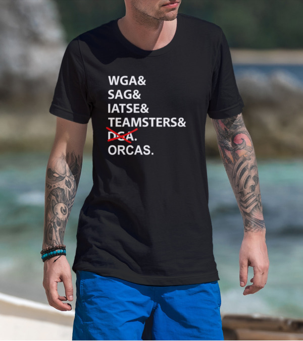 WGA SAG IATSE Teamsters Orcas Crossed Out T-Shirt