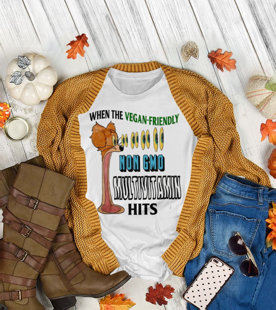 When The Vegan-Friendly Non GMO Multivitamin Hits Eyes Emoji Dog Reaction T-Shirt