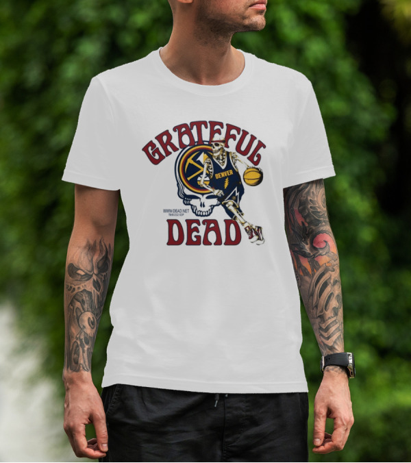 Grateful Dead Denver Nuggets Skull Skeleton Basketball Player T-Shirt