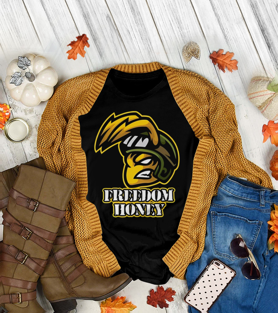 Freedom Honey Angry Yellow Cartoon Soldier Helmet T-Shirt