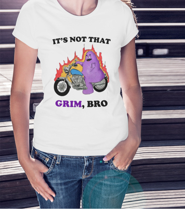 It's Not That Grim Bro Purple Character Riding Motorcycle With Flames T-Shirt