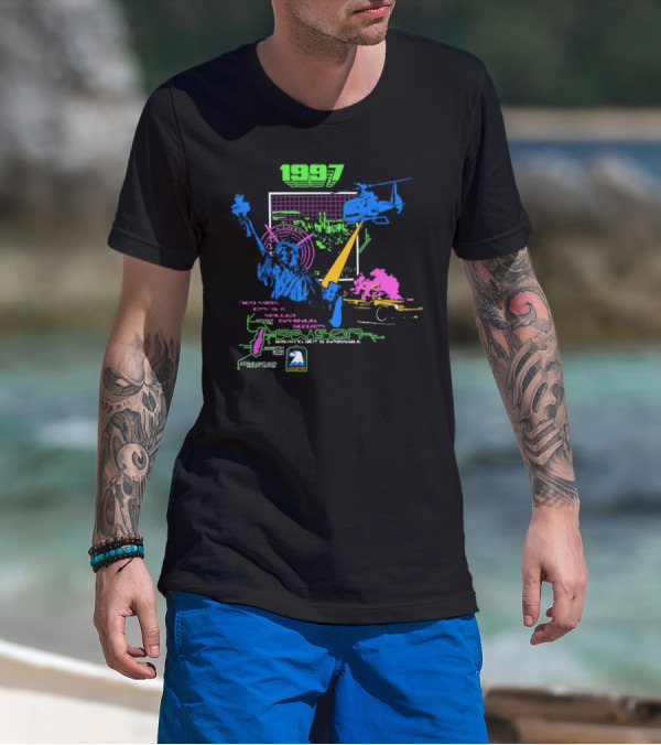 1997 New York City Is A Walled Maximum Security Prison Breaking Out Is Impossible Helicopter Statue Of Liberty Explosion Scene T-Shirt