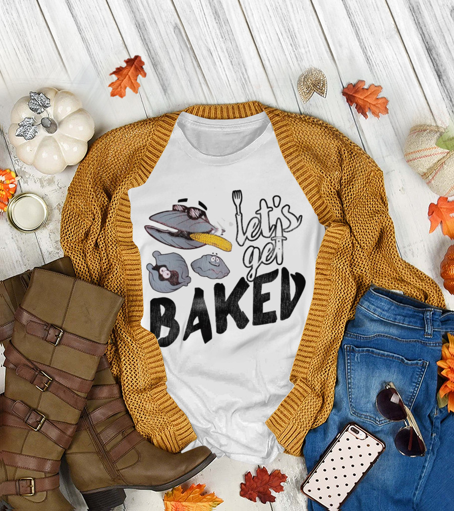 Cape Cod Clams Let's Get Baked with Corn and Cutlery Motif T-Shirt