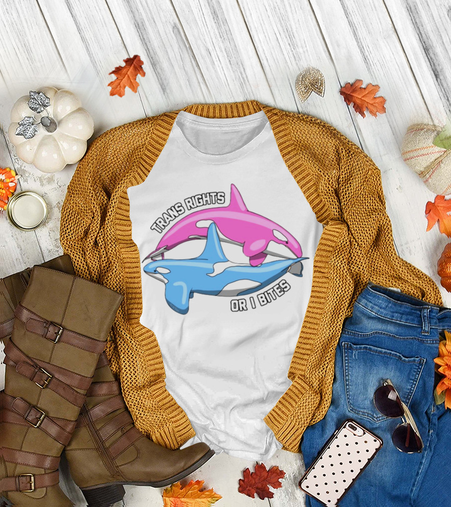 Trans Rights Or I Bites Pink and Blue Dolphins T-Shirt