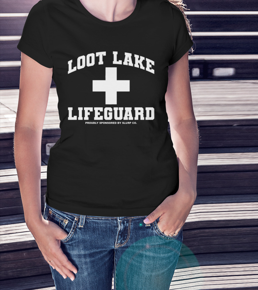 Loot Lake Lifeguard Sponsored By Slurp Co Bold Text Plus T-Shirt