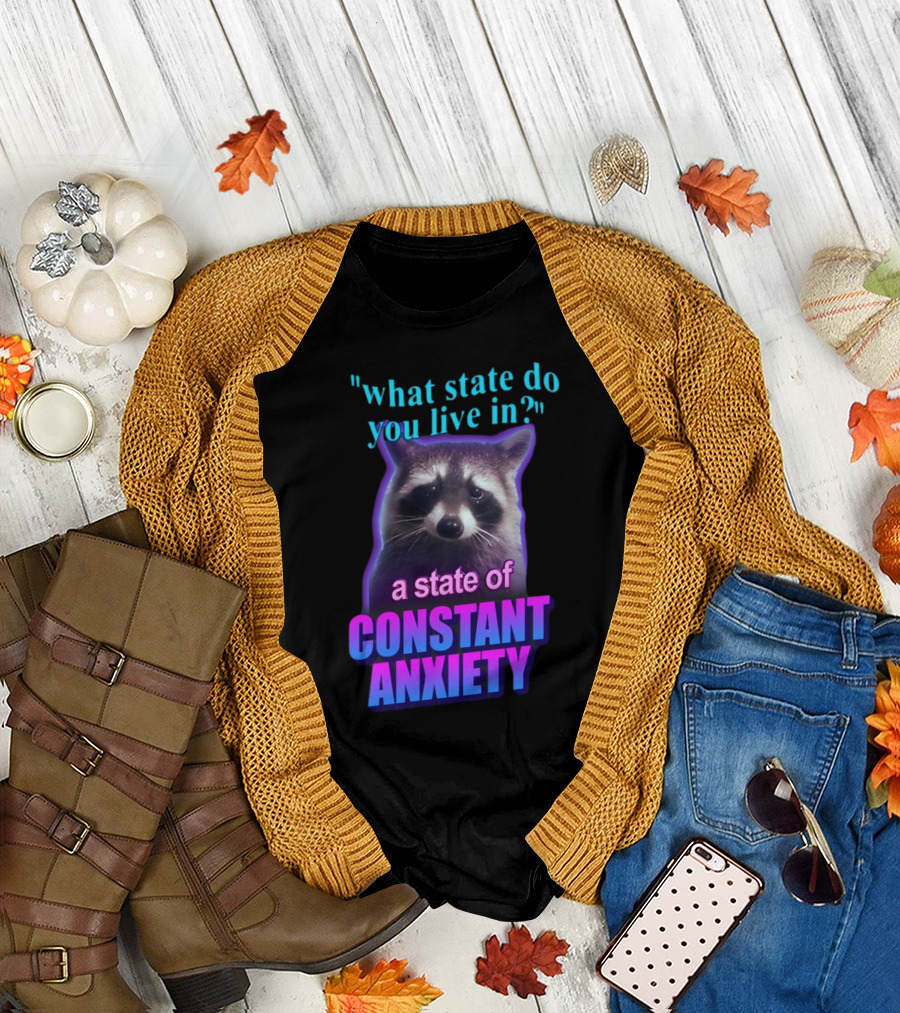 State of Constant Anxiety Raccoon Humor T-Shirt