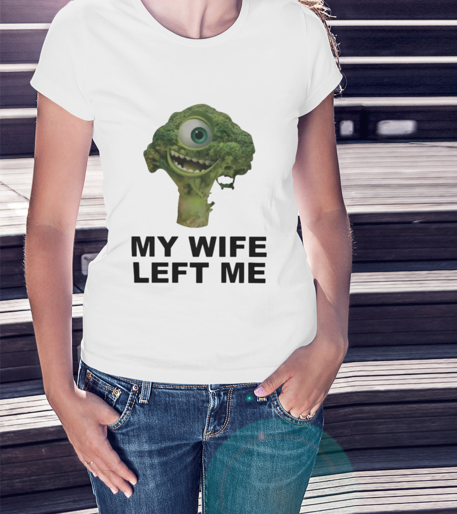 My Wife Left Me One-Eyed Smiling Broccoli T-Shirt
