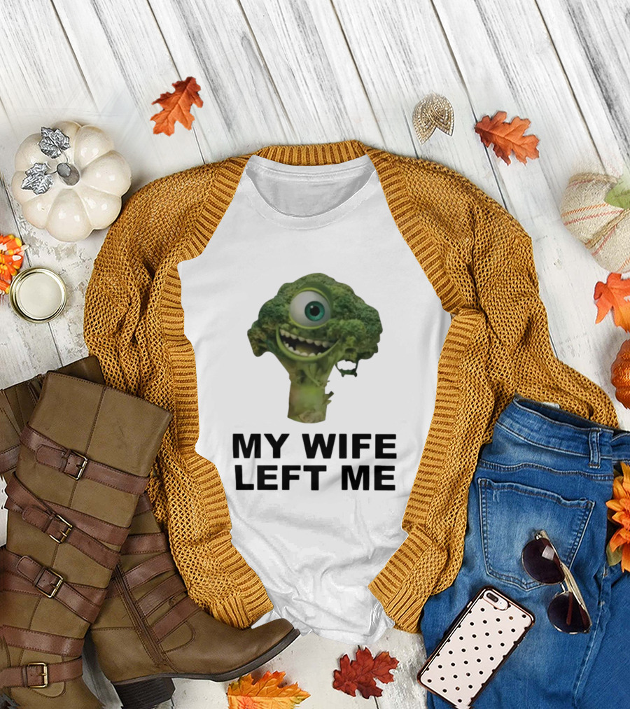 My Wife Left Me One-Eyed Smiling Broccoli T-Shirt