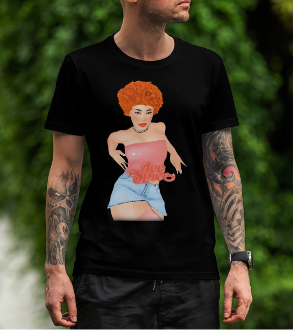 Icespicemusic Ice Spice Red Hair Pink Top Denim Skirt T-Shirt