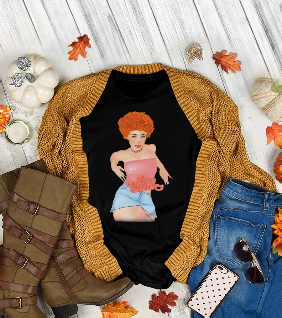 Icespicemusic Ice Spice Red Hair Pink Top Denim Skirt T-Shirt