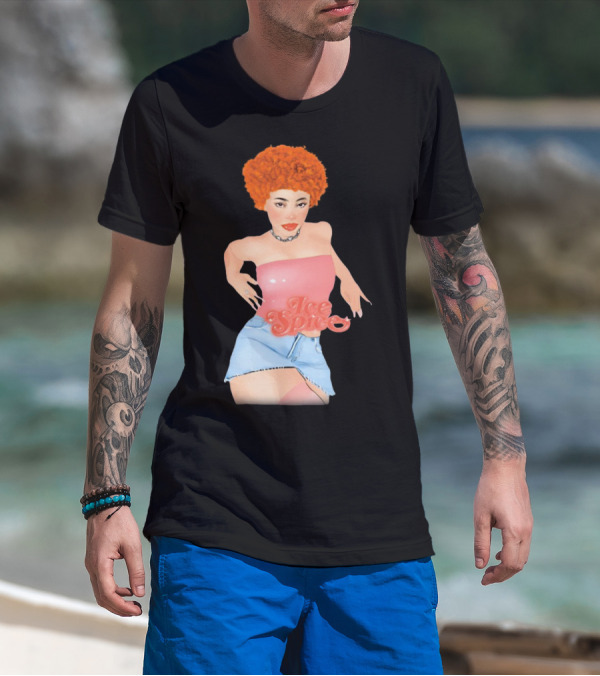 Icespicemusic Ice Spice Red Hair Pink Top Denim Skirt T-Shirt