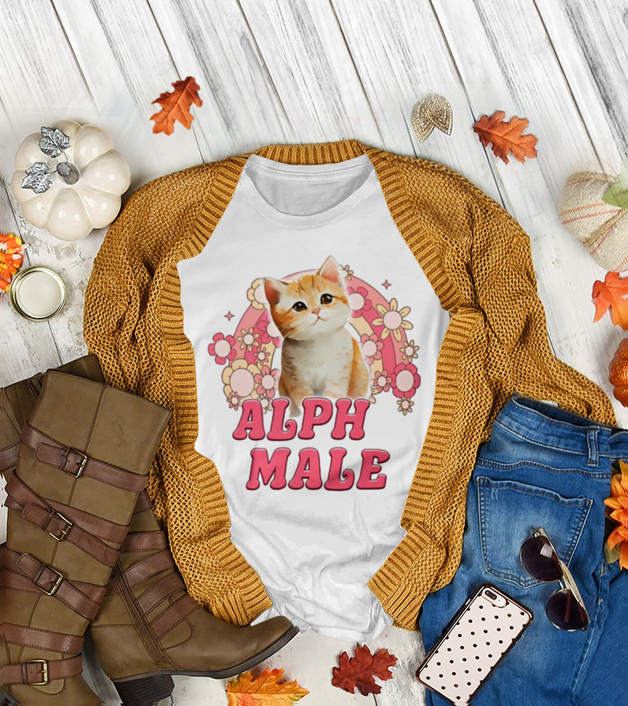 Alpha Male Kitten Retro Florals T-Shirt