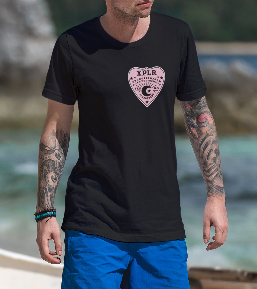 XPLR Planchette ABCDEFGHIJKLMNOPQRSTUVWXYZ YES NO 1234567890 Sam And Colby Ouija T-Shirt