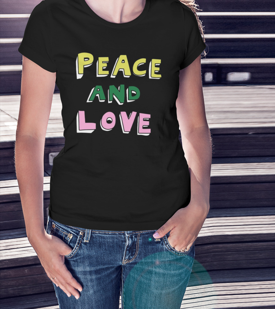 Bella Freud Peace And Love Text Bold Colorful Letters T-Shirt