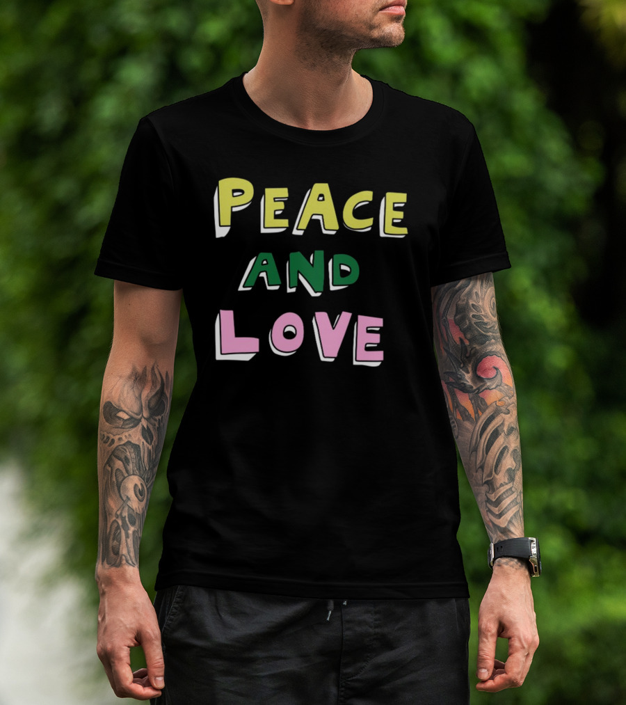 Bella Freud Peace And Love Text Bold Colorful Letters T-Shirt