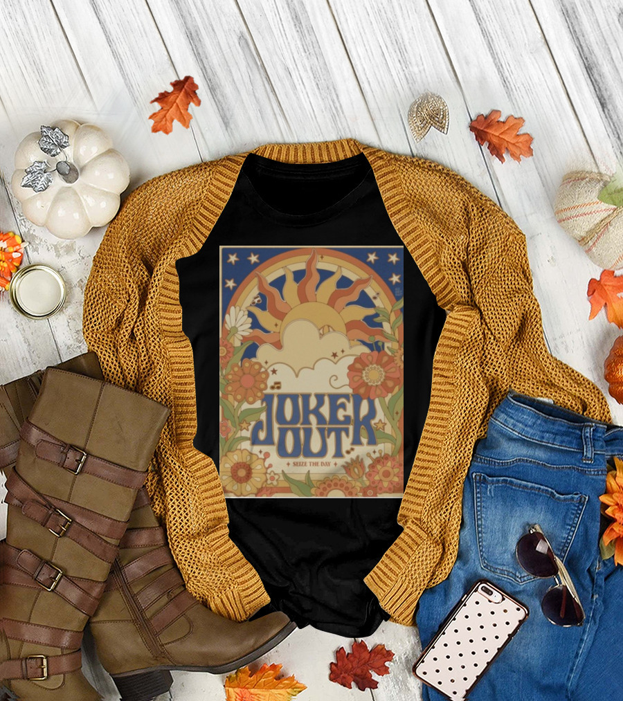 Joker Out Seize The Day Retro Floral Sunburst T-Shirt