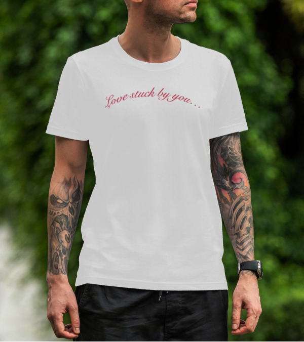 Dirtyhit Love Stuck By You Text In Red Cursive T-Shirt