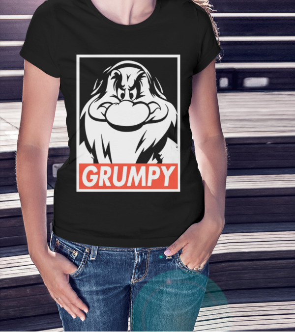 Seven Dwarfs Grumpy Black And White Cartoon T-Shirt