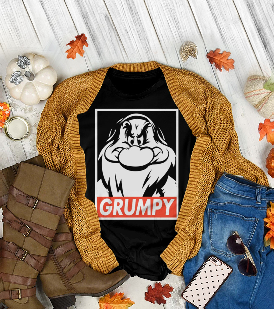 Seven Dwarfs Grumpy Black and White Cartoon T-Shirt