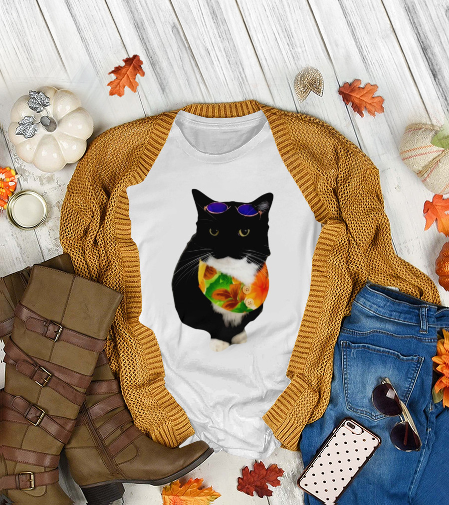 Hawaiian Unicouniuni Cat with Sunglasses and Floral T-Shirt