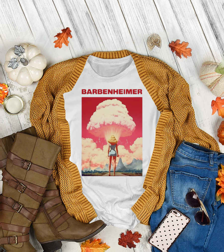 Barbenheimer Retro Travel Photographic Mashup T-Shirt