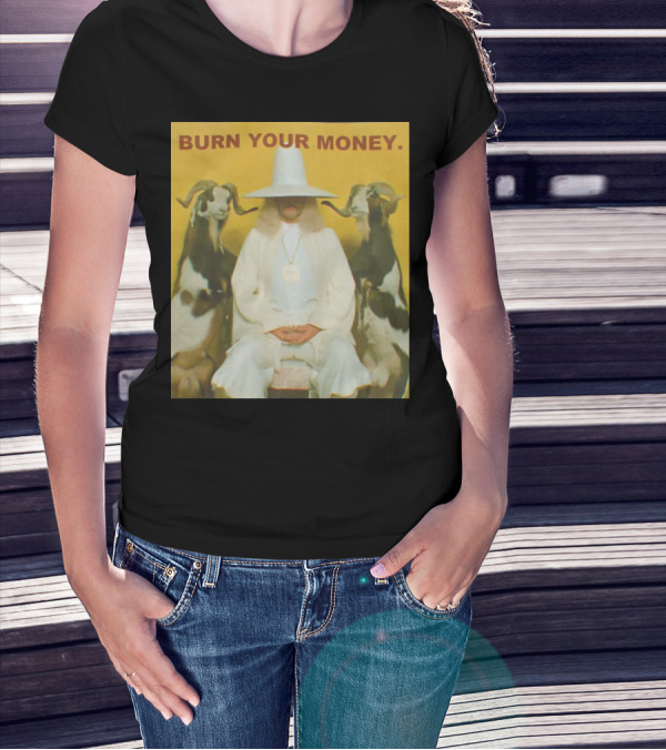 BURN YOUR MONEY White Suit Man With Goats T-Shirt