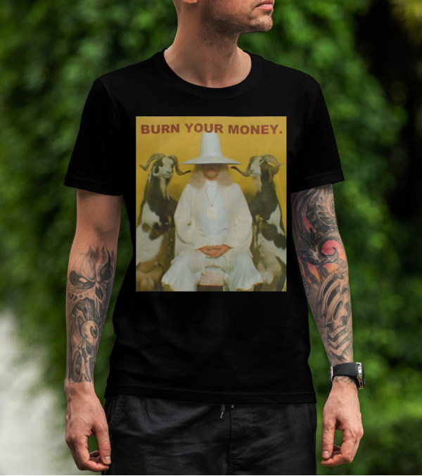 BURN YOUR MONEY White Suit Man With Goats T-Shirt