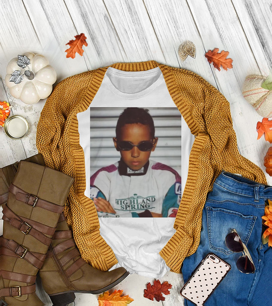Lewis Hamilton as a Young Kid in Highland Spring Racing Suit T-Shirt