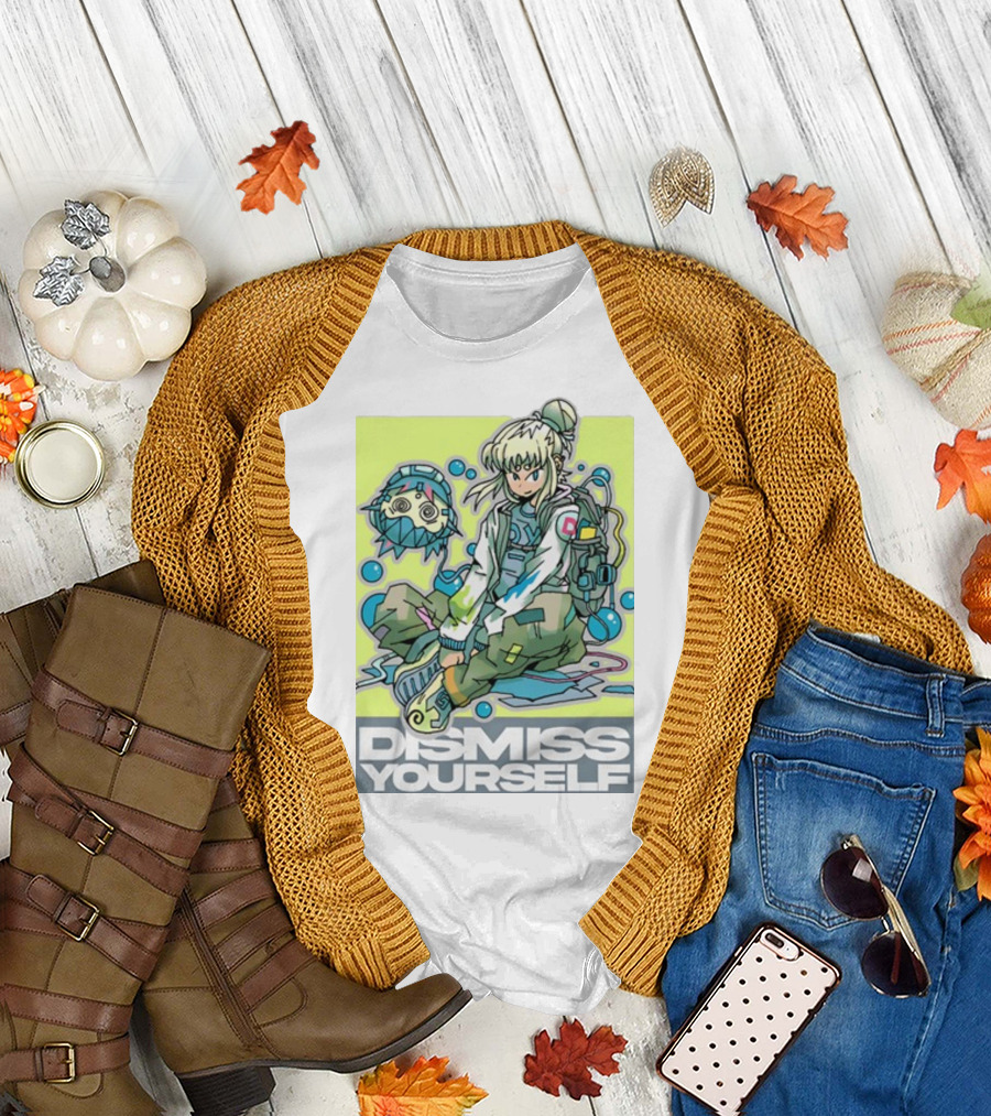 Dismiss Yourself Bubbletk Anime Style Character with Futuristic Backpack and Floating Head T-Shirt