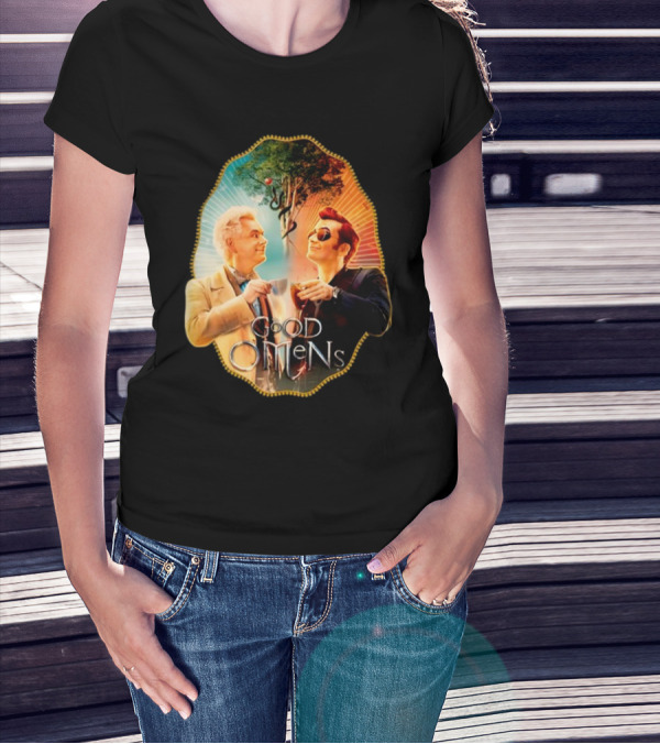 Good Omens A Toast To The World With Angel And Demon Under Tree T-Shirt