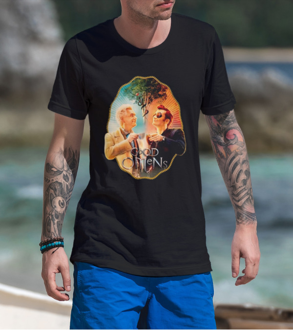 Good Omens A Toast To The World With Angel And Demon Under Tree T-Shirt