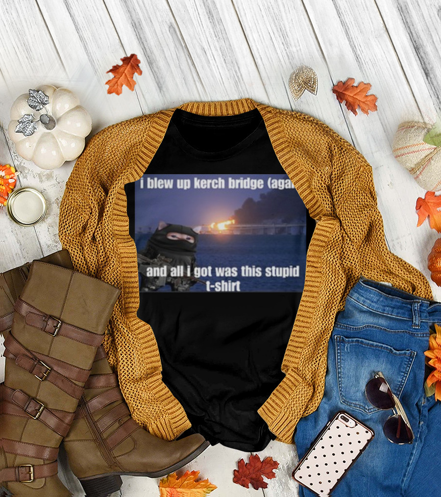 I Blew Up Kerch Bridge Again All I Got Was This Stupid T-Shirt Cat Soldier Explosion T-Shirt