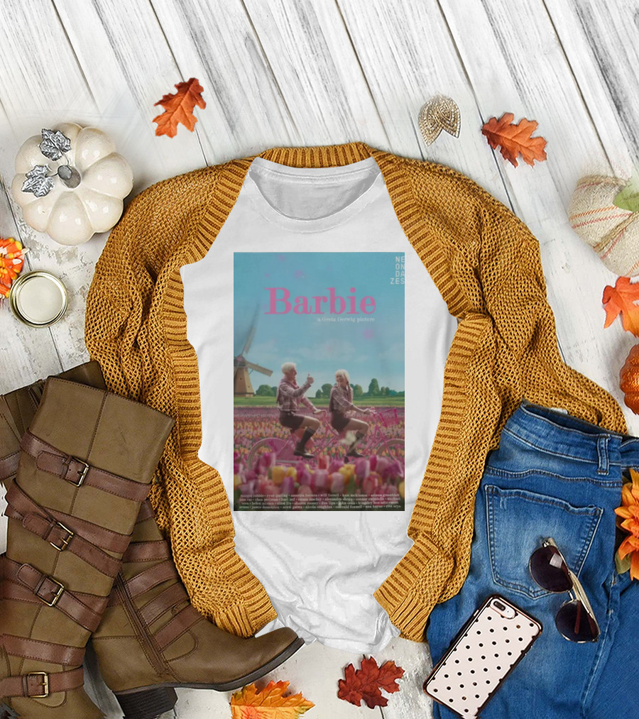 Barbie A Greta Gerwig Picture Neondazes Vertigo 1958 Tulip Field Bicycle Windmill T-Shirt