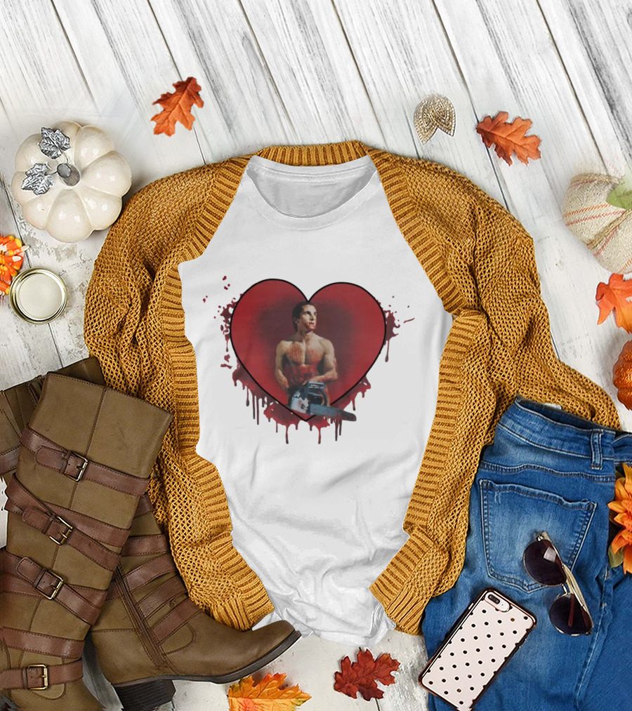 Christian Bale American Psycho Chainsaw Heart T-Shirt