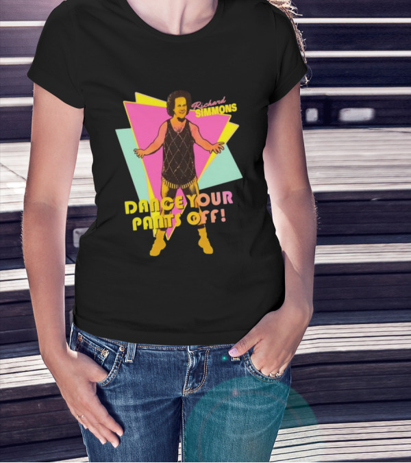 Richard Simmons Dance Your Pants Off Vintage Workout Retro Neon Triangles T-Shirt