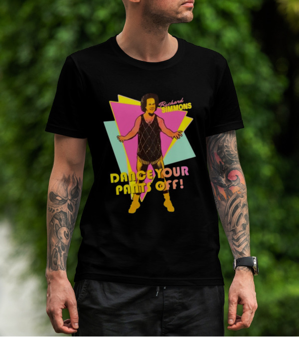 Richard Simmons Dance Your Pants Off Vintage Workout Retro Neon Triangles T-Shirt