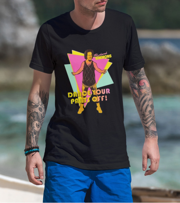Richard Simmons Dance Your Pants Off Vintage Workout Retro Neon Triangles T-Shirt
