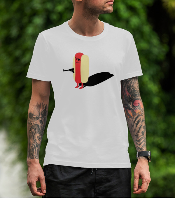 Melody Of Puns Diabolical Hot Dog With Smoking Gun And Eyepatch T-Shirt