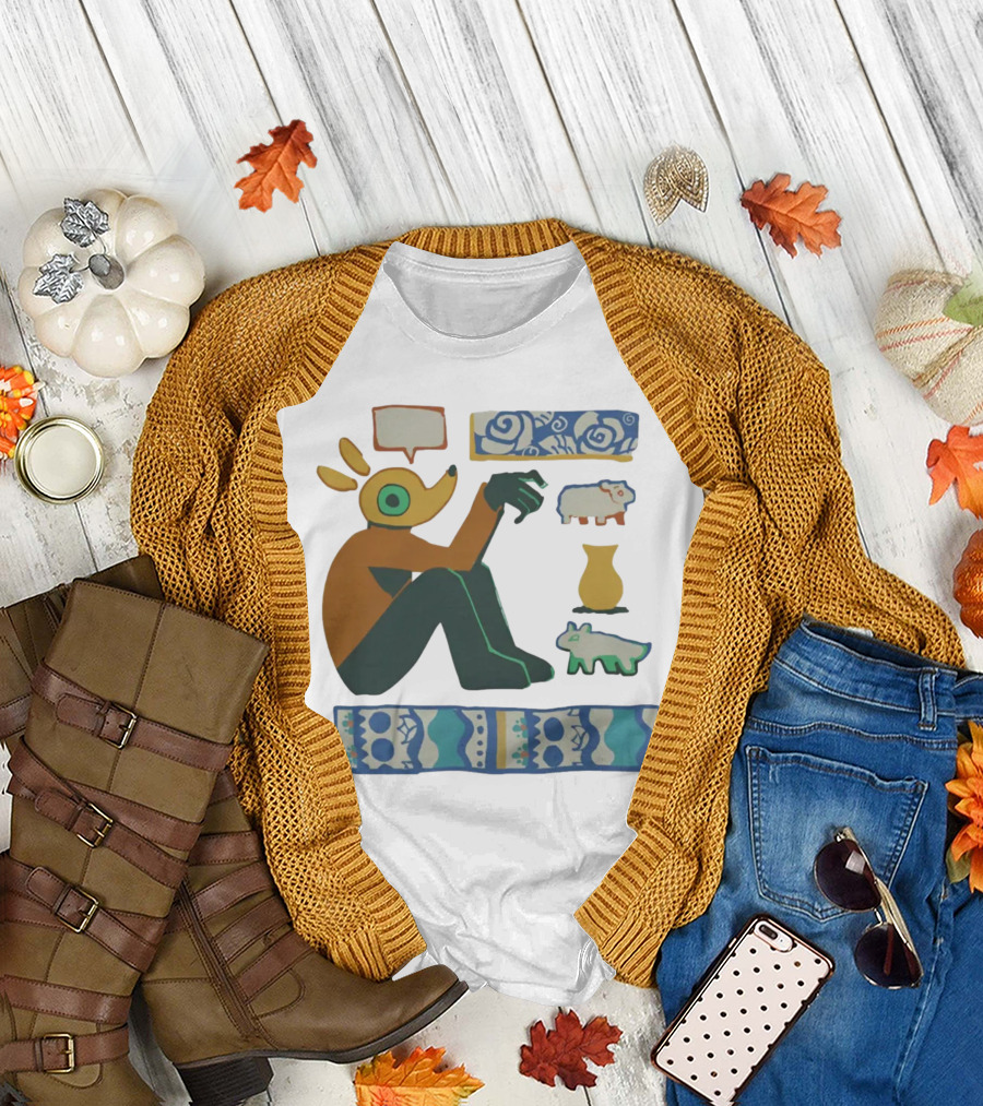 Trickleyt Homunculus Deer Character with Floral and Sheep T-Shirt
